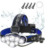 Rechargeable Headlamp, 8 LED 18000 Lumen Super Bright Waterproof