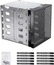HAKUNA Hard Drive Rack, 5x3.5" SATA SAS HDD Hard Drive Cage Adapter Rack Bracket with Fan Space for Computer