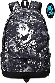 Basketball Player Star Irving Luminous Ball Storage Backpack Sports Equipment Depositary Multifunctional Student Bookbag for Men Women (Grey Pattern 3)