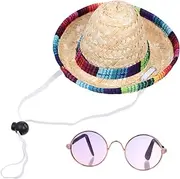 JOINPAYA 1Set Mexican Style Cat Hat Glasses Decorative Puppy Costume Adorable Outfit for Summer Parties Photos Comfortable Safe for Pets