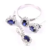 Sapphire Ring Earring Pendant Jewelry Set Heart Cluster Cocktail Vintage
