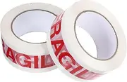 Angoily 2 Rolls Strong Packing Tape Fragile Sticker Labels for Moving Boxes High Visibility Red on White Packaging Tape Rolls