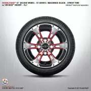 Set of 4 Double Take Machined Black Red 57 series Wheel and Tire 12" golf cart