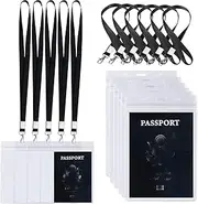 10Pcs Passport Id Badge Holder, 4x6 inch Transparent Passport ID Badge Holders with Black Lanyard, Waterproof PVC Extra Large Ticket Holder Passport Holder for Women Men for Travel