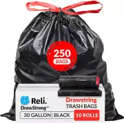 30 Gallon Trash Bags Drawstring | 250 Count Bulk | Black | 33 Gallon Garb