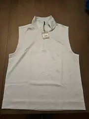 Hickey Freeman Performance Fabric Blue Micro-stripe 1/4 Zip Vest NWT L $99.50