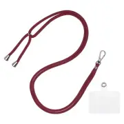 Phone Lanyard Adjustable Neck Lanyard with Transparent Patch Dark Red