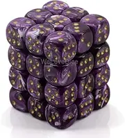 Chessex 26690 D6 Dice Vortex 12mm (36 Dice in Display) Dice, Purple/Gold