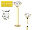 REAL DIAMOND GEM 14K GOLD 16G PUSH IN THREADLESS LIP LABRET STUD EAR TRAGUS RING