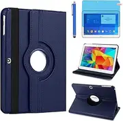 Case for Samsung Galaxy Tab 4 10.1 inch (SM-T530 SM-T531 SM-T535) - 360 Degree Rotating Folio Stand Case Full Protective Cover,Bonus Stylus Pen,Screen Film (Deep Blue)