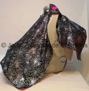 SILVER SPIDERWEBS / INFANT / BABY CAR SEAT CANOPY / TENT /COVER - HANDMADE GOTH