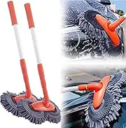 Retractable Double Layer Car Wash Brush, Long Handle Car Wash Mop, Microfiber Car Wash Brush Mop, Car Wash Brush Mop, 360° Rotating Car Detailing Cleaning Brush for Car Window Home Cleaning (2pcs)