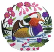 Mandarin Duck scene Embroidered Iron on/Sew patch [6.06" X 5.9"]