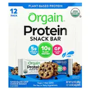 Orgain, Plant-Based Protein Snack Bar, Chocolate Chip Cookie Dough, 12 Bars, 1.41 oz (40 g) Each
