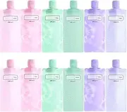 Flyanzebi 12Pcs Leak Proof Refillable Squeeze Pouches, Travel Containers for Toiletries, Multicolour, 90ml