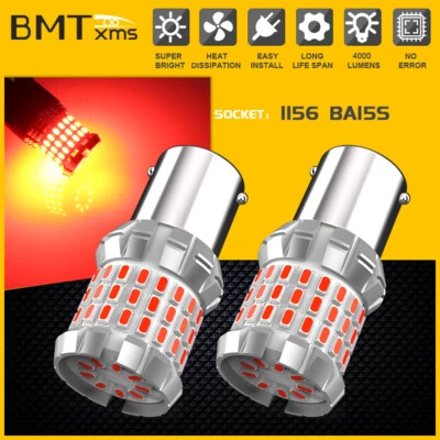 2x 1156 7506 P21W LED Brake Tail Stop Light Bulbs Red 4000lm For BMW Audi (for: Audi)