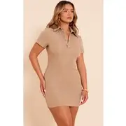 Shape Mocha Stretch Woven Button Front Mini Dress, Mocha