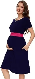 [Smallshow] Women's Maternity Dress Patchwork Short Sleeve Pregnancy Clothes