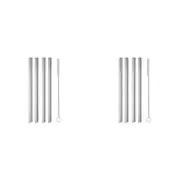 8pc Appetito Stainless Steel Bubble Tea Straws With Cleaning Brush 220mm