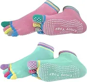 [FOX-TECH] 2 Pairs Yoga Socks for Women with Grips, Pilates Socks, Barre Socks,Women's Non-Slip Grip Toe Socks