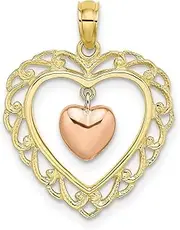 [JewelryWeb] 18.5mm Yellow and Rose Gold Polished Dangling Love Heart In-Heart Charm