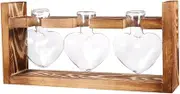 CIYODO 3pcs Retro Heart Vases with Wooden Stand Hydroponics Container for Plant Decoration Unique Adornment for Home for Various Flowers