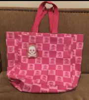 NWT NOVOGRATZ Pink Checkered Skull Cotton Reusable Grocery Tote Bag