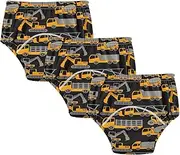 [GuoChe] Baby Boys Toilet Training Pants Yellow Heavy Transportation Construction Black 3pcs Leakproof Overnight Training Pants