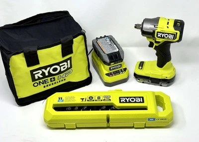 RYOBI HP 18V Brushless Compact 1/2” Impact Wrench Kit 2 Batteries + Sockets +bag