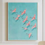 [vuvuhi] Flying Cranes Japandi Style Art Elegant Pink And White Bird Print Vintage Japanese Wall Decor
