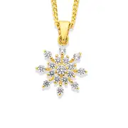 9ct Gold Cubic Zirconia Snowflake Pendant in Clear