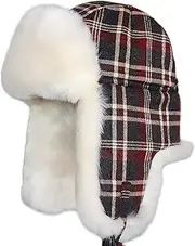 [CVMRBY] Winter Hats,Bomber Hat Trooper Trapper Hat Plaid Faux Fur Aviator Bomber Hat with Ear Flaps Winter Hunting Cap for Skate, Ski