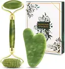 Gua Sha & Jade Roller Gift Set, Natural Green Face Roller and Gua Sha Stone Set,