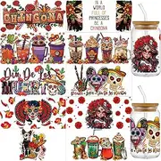 10 Sheets Dia De Los Muertos UV DTF Wrap Transfer for Cups, Mexican Day of Th Dead Wrap Transfer Decal for 16 oz Glass Cup, Día De Los Muertos Decal for 16 Oz Water Bottles