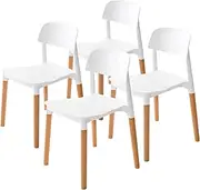 La Bella Belloch Replica Retro Dining Chairs Set of 4 – White – Polypropylene Seat, Beech Wood Legs, Stackable - Modern Minimalist Style for Home, Office, Café