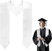 [HJZHII] Plain Graduation Stole, White Graduation Sash 70 Inch Classic End for Unisex Adult Academic Commencements