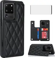 Asuwish Phone Case for Samsung Galaxy S20 Ultra 5G Wallet Cover with Tempered Glass Screen Protector and Leather RFID Credit Card Holder Stand Cell S20ultra 20S S 20 A20 S2O 20ultra G5 Women Men Black