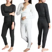 2pcs Womens Merino Wool Blend Top & Pants Thermal Set