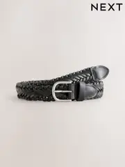 Black Hand Plaited Leather Belt (F37286) | $41