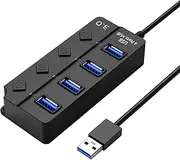 USB Hub, 4 Ports USB Splitter with Independent Circuits, 4 USB 3.0 Adapter for PC, with LED Light, Multiple USB Socket for Fast Data Transfer
