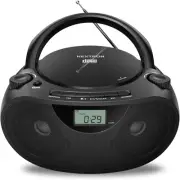 Portable Stereo CD Player Boombox with AM/FM Radio, Bluetooth, USB, Black