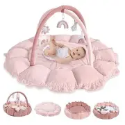 5-in-1 Convertible Baby Play Gym with 6 Toys, Tummy Time Mat for Sensory