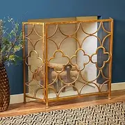 Fireplace Screen Guard, FireplaceProtection Brassy Gold Fireplace Screen Pet Protector， Well Balanced Free StandingGuard for Electric Fireplace， Geome
