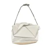 Jewel Badgley Mischka Alexandra White Satin Clutch with Large BowChain Strap