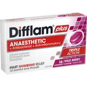 Difflam Plus Sore Throat Lozenges + Anaesthetic Berry 16 pack