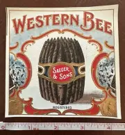 Vintage CIGAR BOX LABEL NOS New Old Stock SAEGER SONS WESTERN BEE Embossed