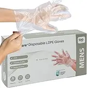 Handicare 500 Pack LDPE Disposable Plastic Gloves, For Food processing, preparation & handling, Deli, Fast Food, One Size, Mens, Ladies,
