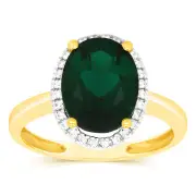 9ct Yellow Gold 2.9 Carat Created Emerald 28Cubic Zirconia Ring, N