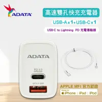 在飛比找momo購物網優惠-【ADATA 威剛】33W 高速USB-A/USB-C雙孔 