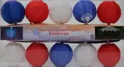4th of July 10 Count Red White Blue Paper Ball Lantern String Light Set NIB